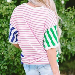 Multicolor Stripe Colorblock Oversized T-Shirt